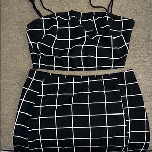SHEIN Black and White Checkered Skirt Set